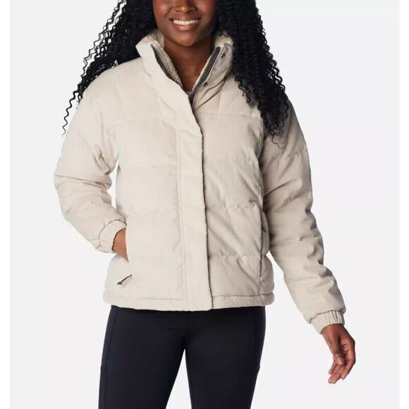 COLUMBIA WOMEN'S RUBY FALLS CORDUROY DOWN JACKET SZ L CREAM BEIGE $240 - Picture 1 of 9